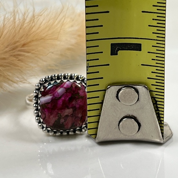 Solid 925 Sterling Silver Pink Dahlia Copper Turquoise Gemstone Ring Size 8.25 - Picture 9 of 9